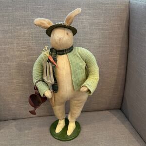 Cody Foster Folk Art Primitive Gardener Bunny Rabbit Felt Doll 18" Tall